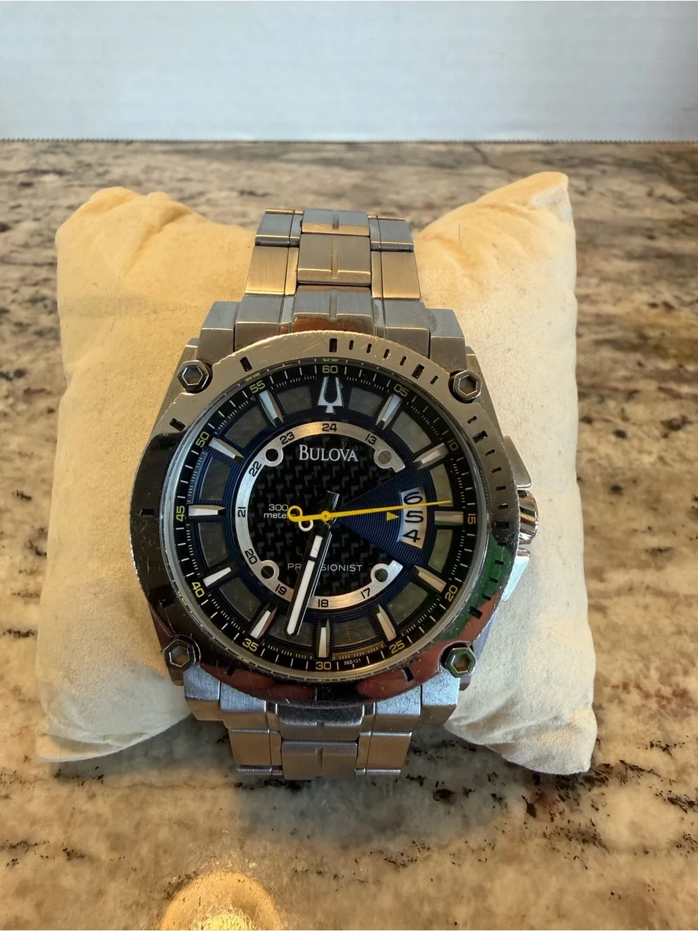Bulova Men's Stainless Watch in Black, Silver and Yellow
